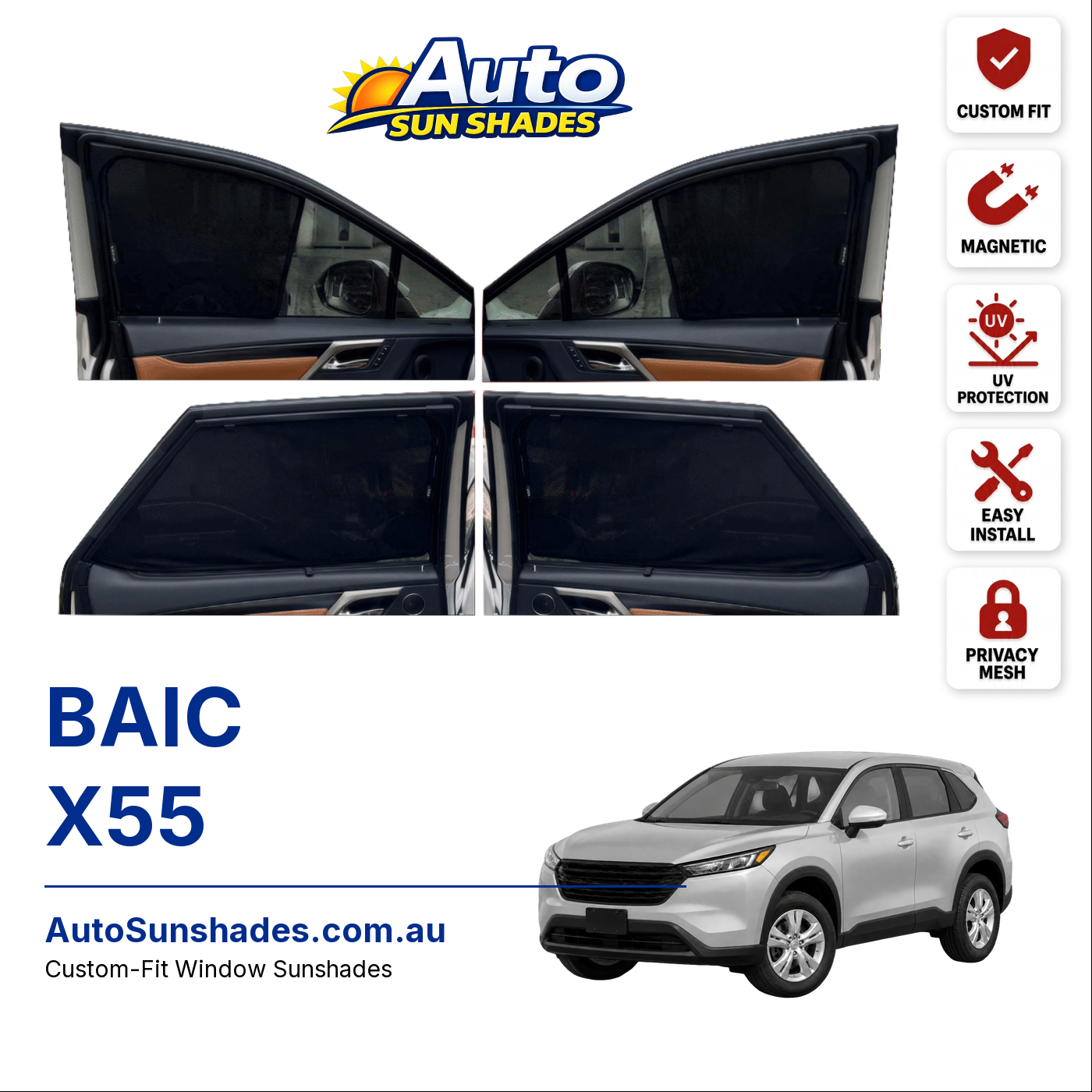 BAIC X55 custom-fit magnetic car window sun shades