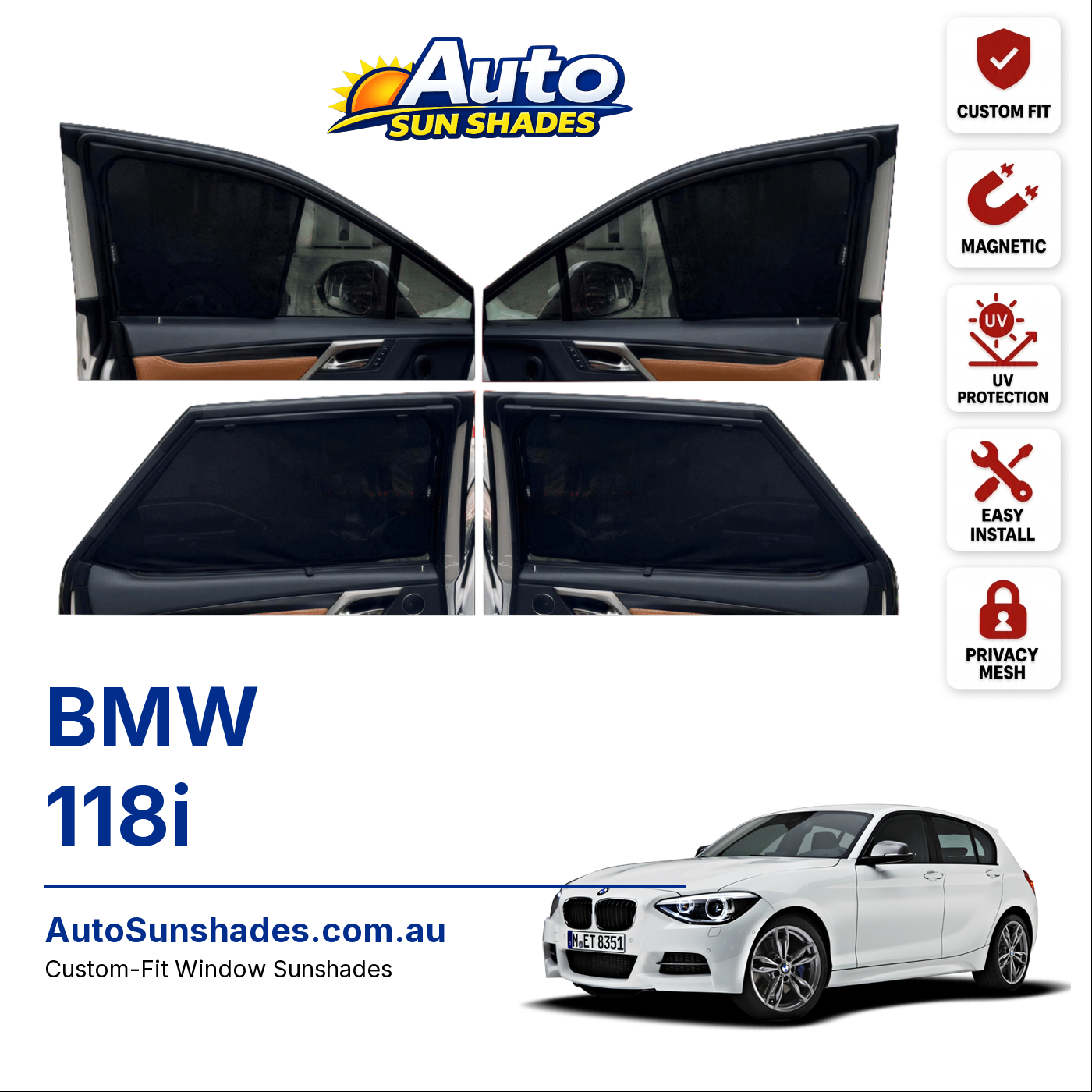BMW 118i custom-fit magnetic car window sun shades