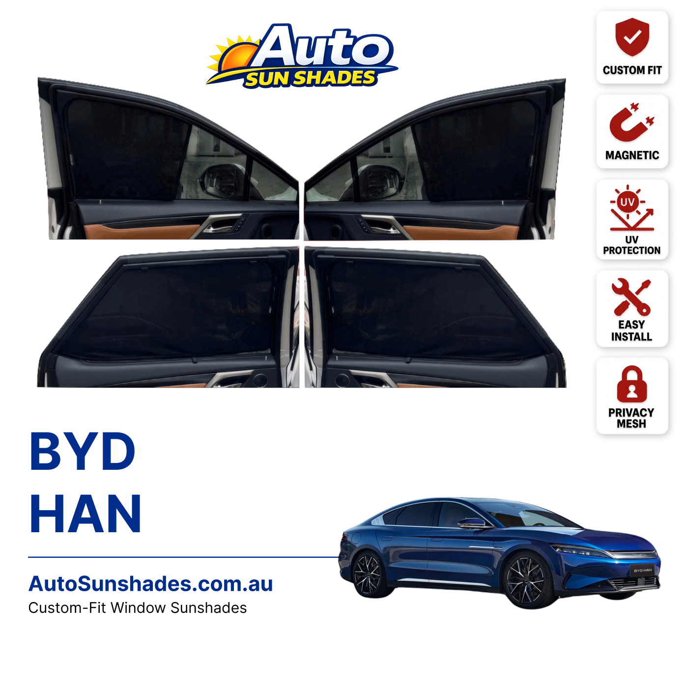 BYD HAN custom-fit magnetic car window sun shades