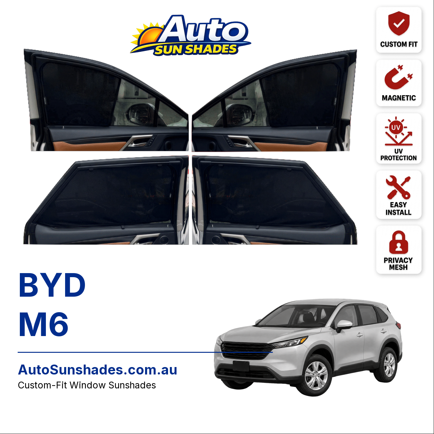 BYD M6 custom-fit magnetic car window sun shades