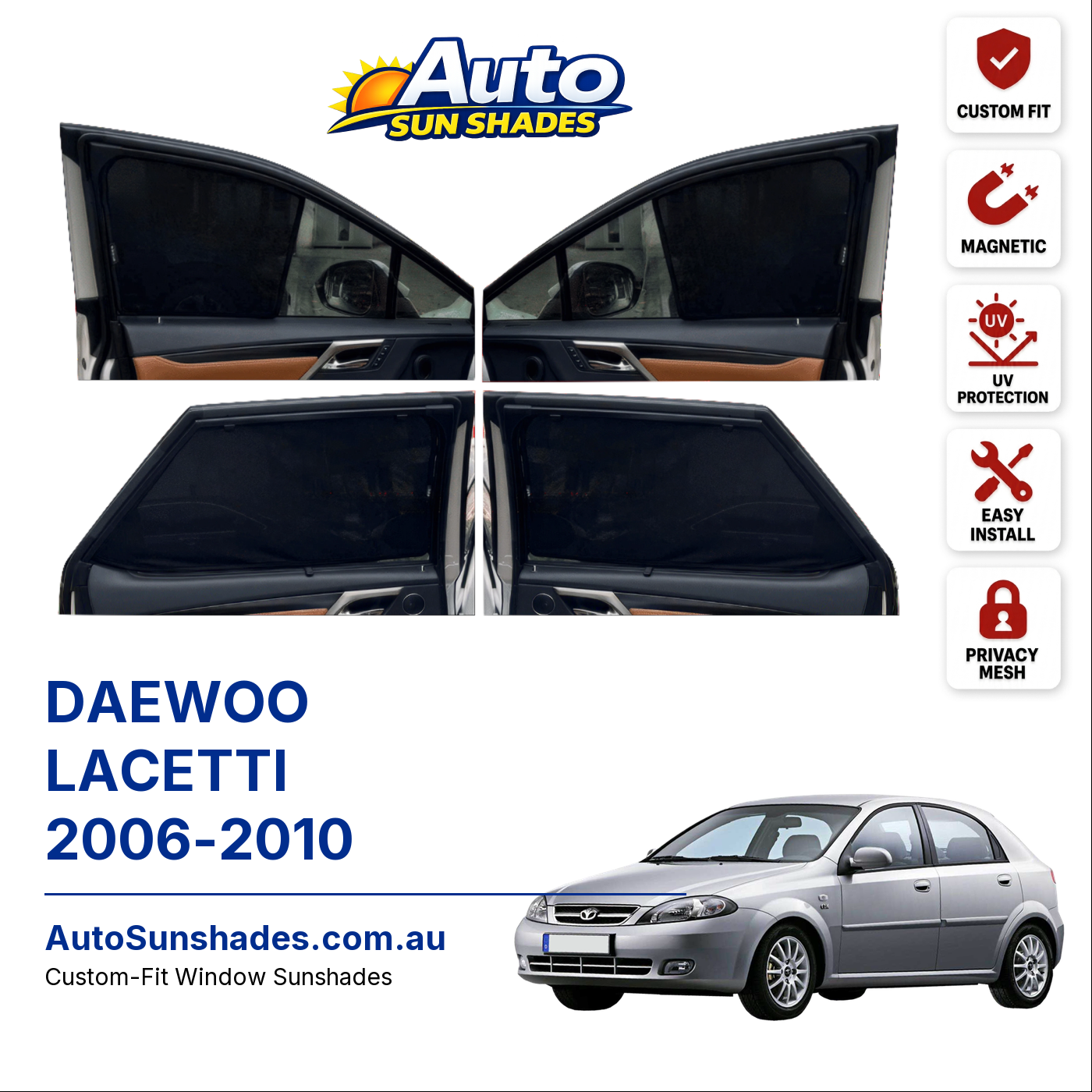 DAEWOO LACETTI 2006-2010 custom-fit magnetic car window sun shades