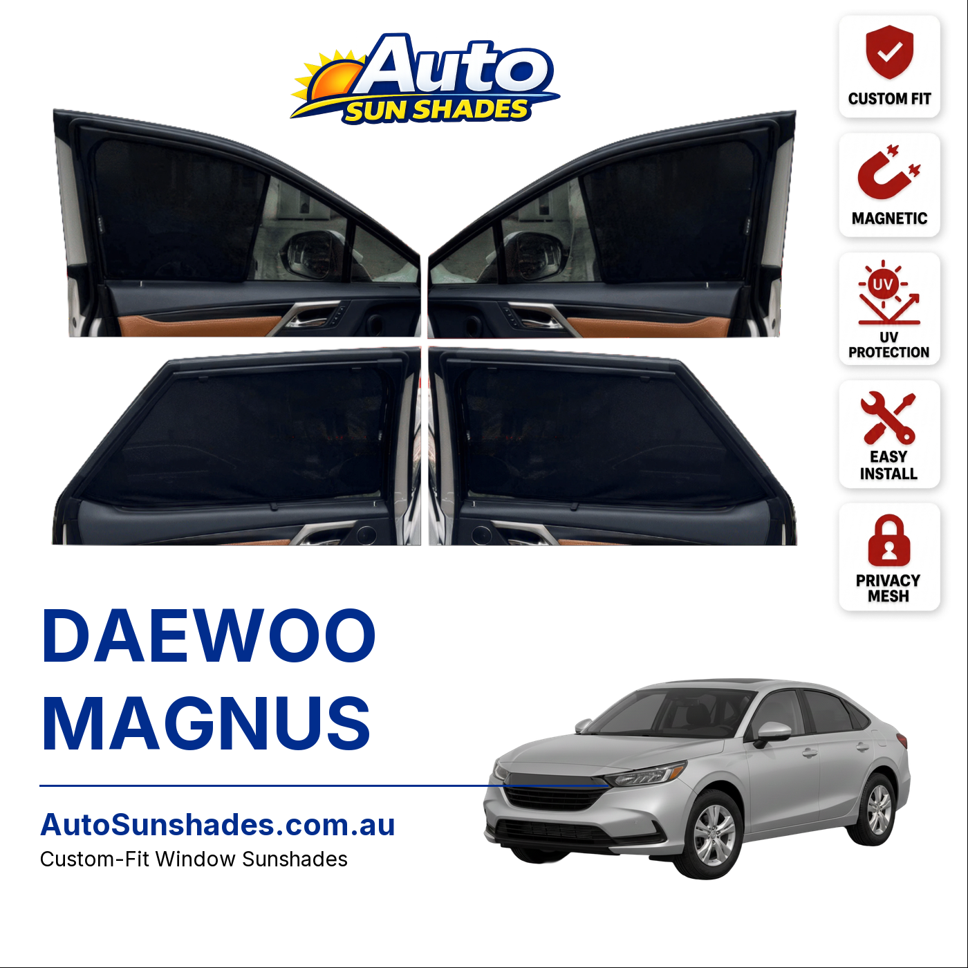 DAEWOO MAGNUS custom-fit magnetic car window sun shades