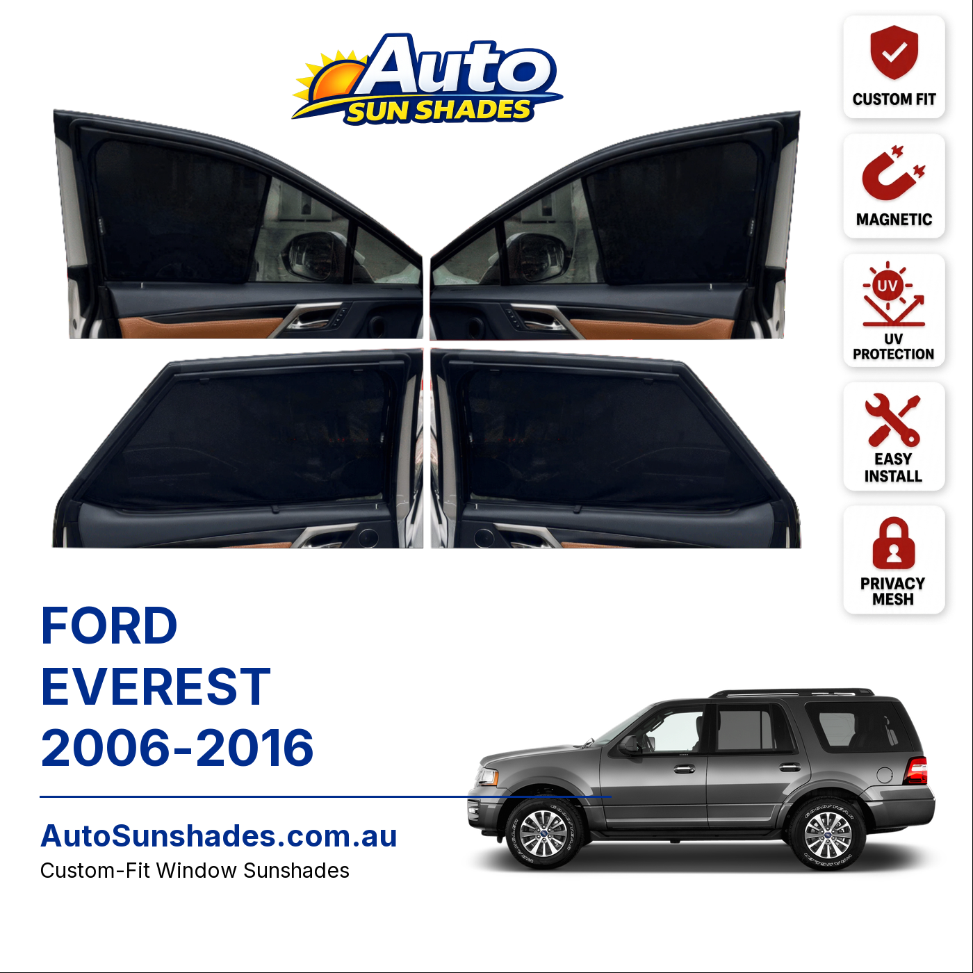 FORD EVEREST 2006-2016 custom-fit magnetic car window sun shades