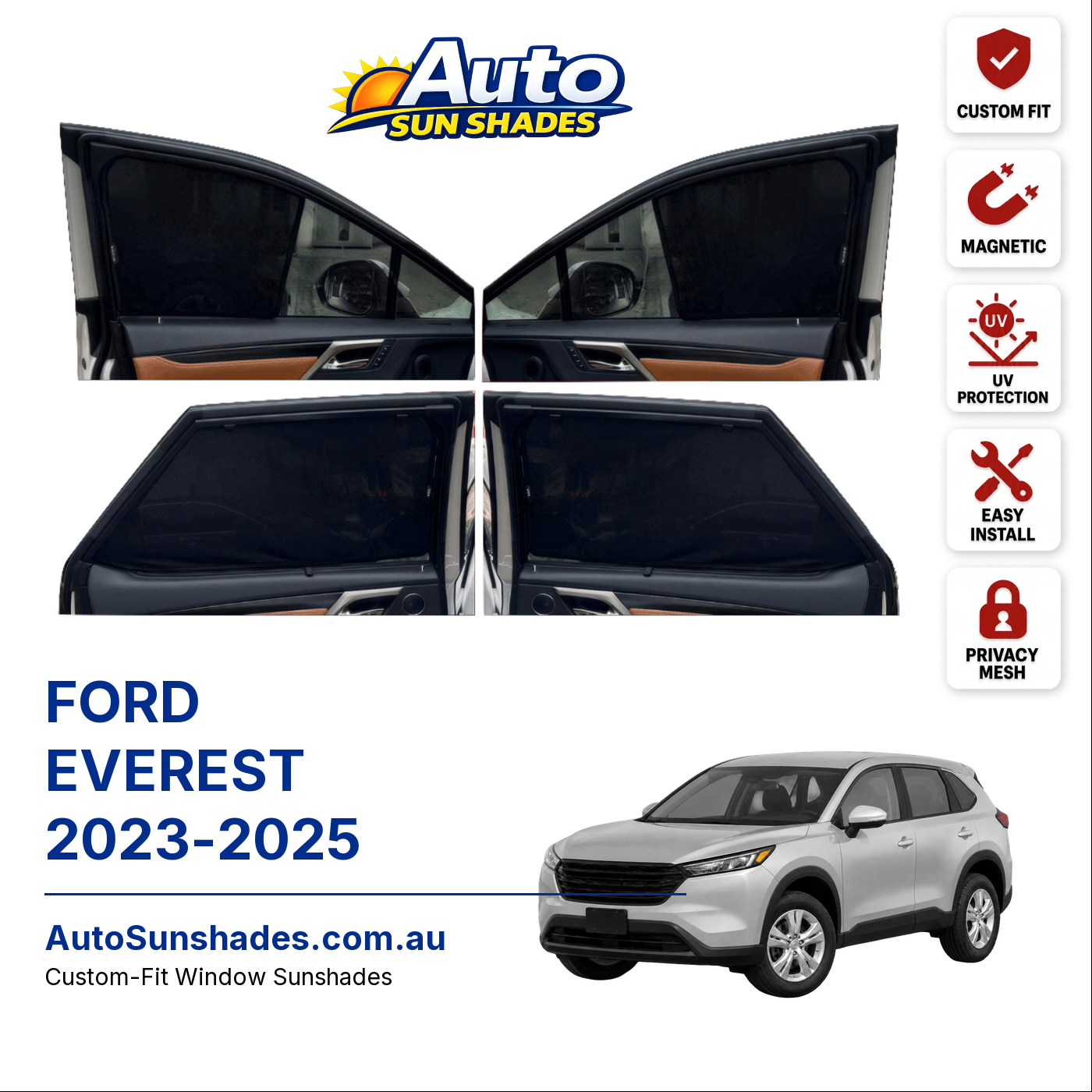 FORD EVEREST 2023-2025 custom-fit magnetic car window sun shades