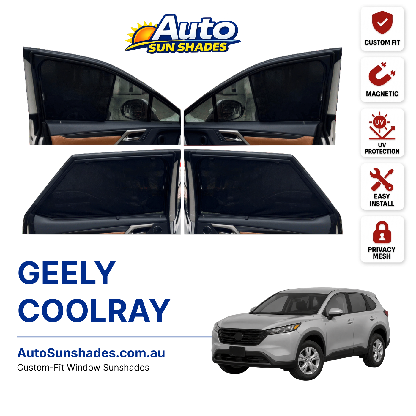 GEELY COOLRAY custom-fit magnetic car window sun shades