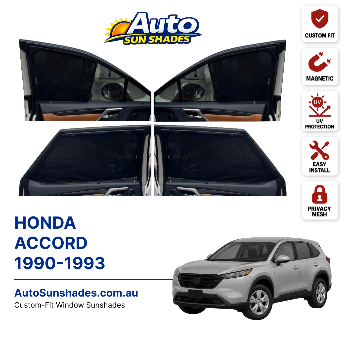 HONDA ACCORD 1990-1993 custom-fit magnetic car window sun shades