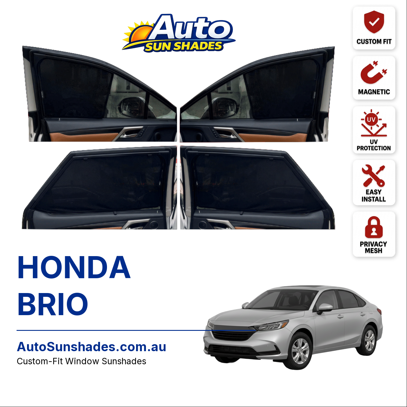 HONDA BRIO custom-fit magnetic car window sun shades