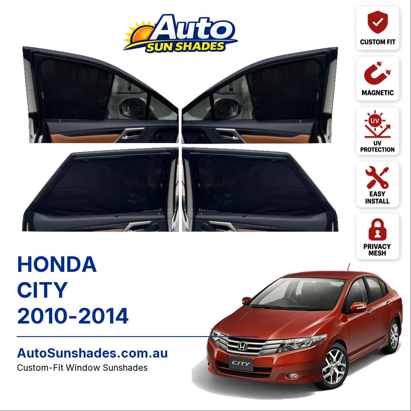 HONDA CITY 2010-2014 custom-fit magnetic car window sun shades