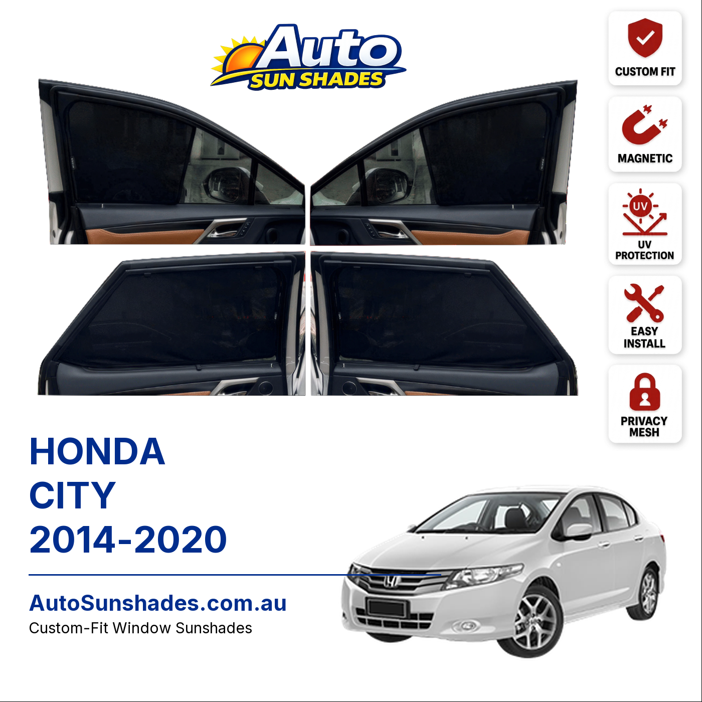 HONDA CITY 2014-2020 custom-fit magnetic car window sun shades
