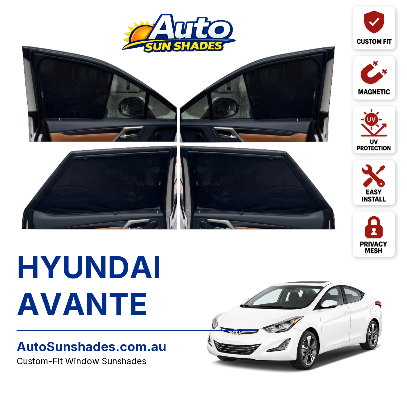 HYUNDAI AVANTE custom-fit magnetic car window sun shades