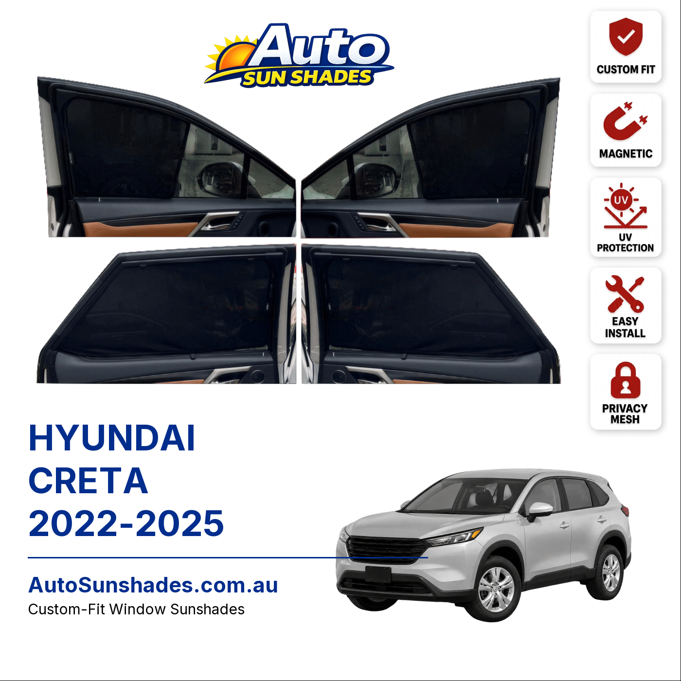 HYUNDAI CRETA 2022-2025 custom-fit magnetic car window sun shades