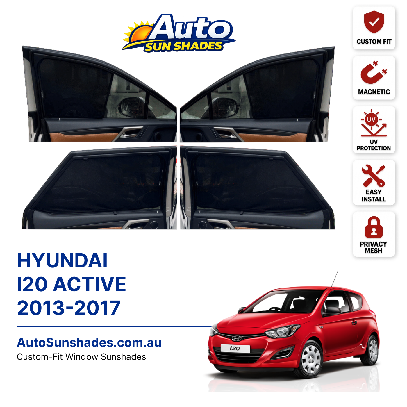 HYUNDAI I20 ACTIVE 2013-2017 custom-fit magnetic car window sun shades