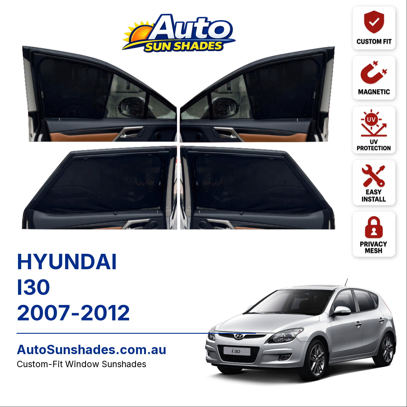 HYUNDAI I30 2007-2012 custom-fit magnetic car window sun shades