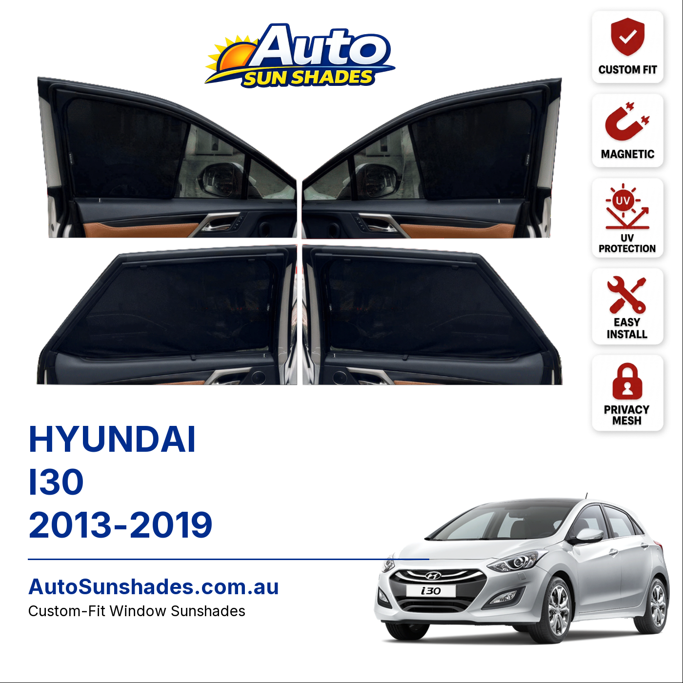 HYUNDAI I30 2013-2019 custom-fit magnetic car window sun shades