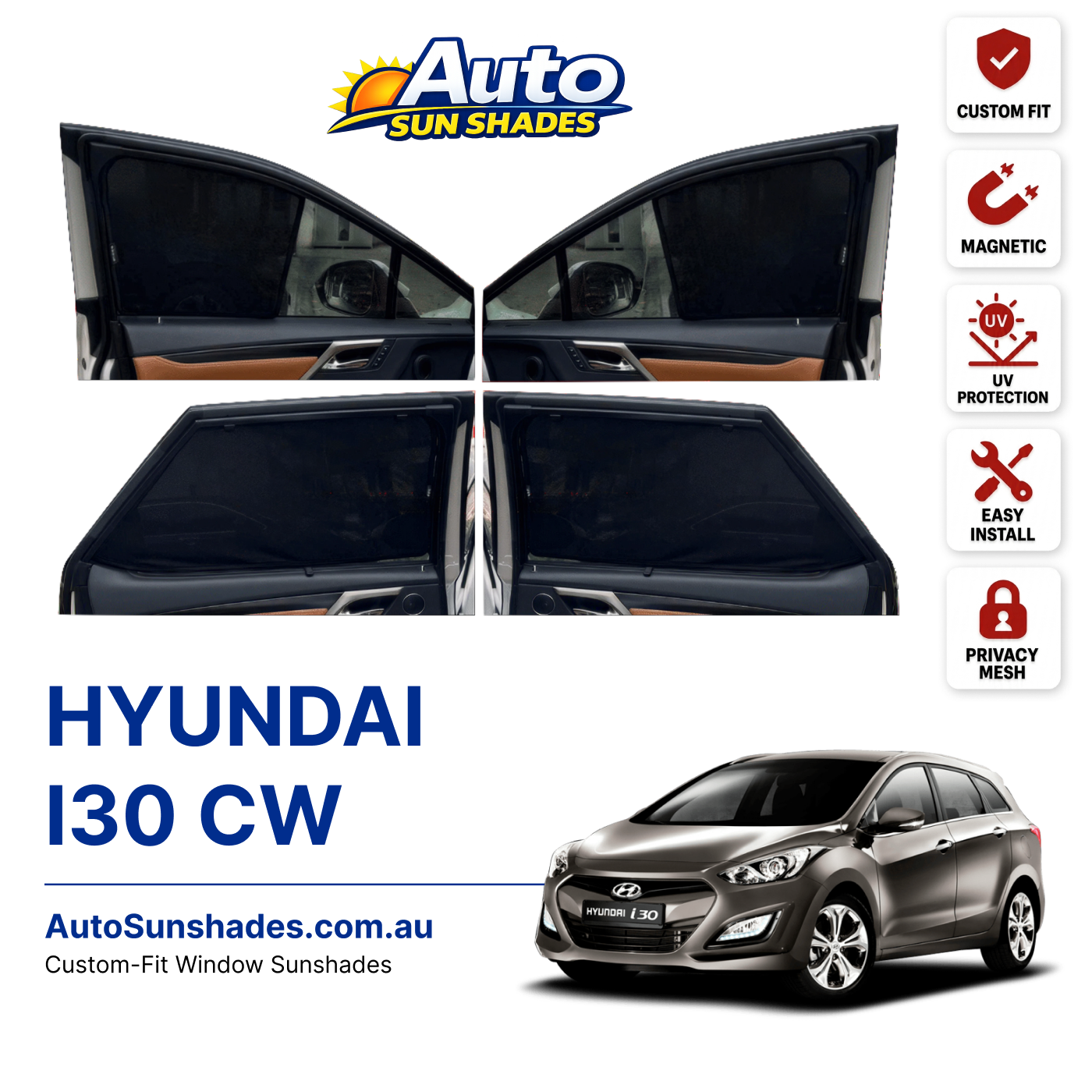 HYUNDAI I30 CW custom-fit magnetic car window sun shades