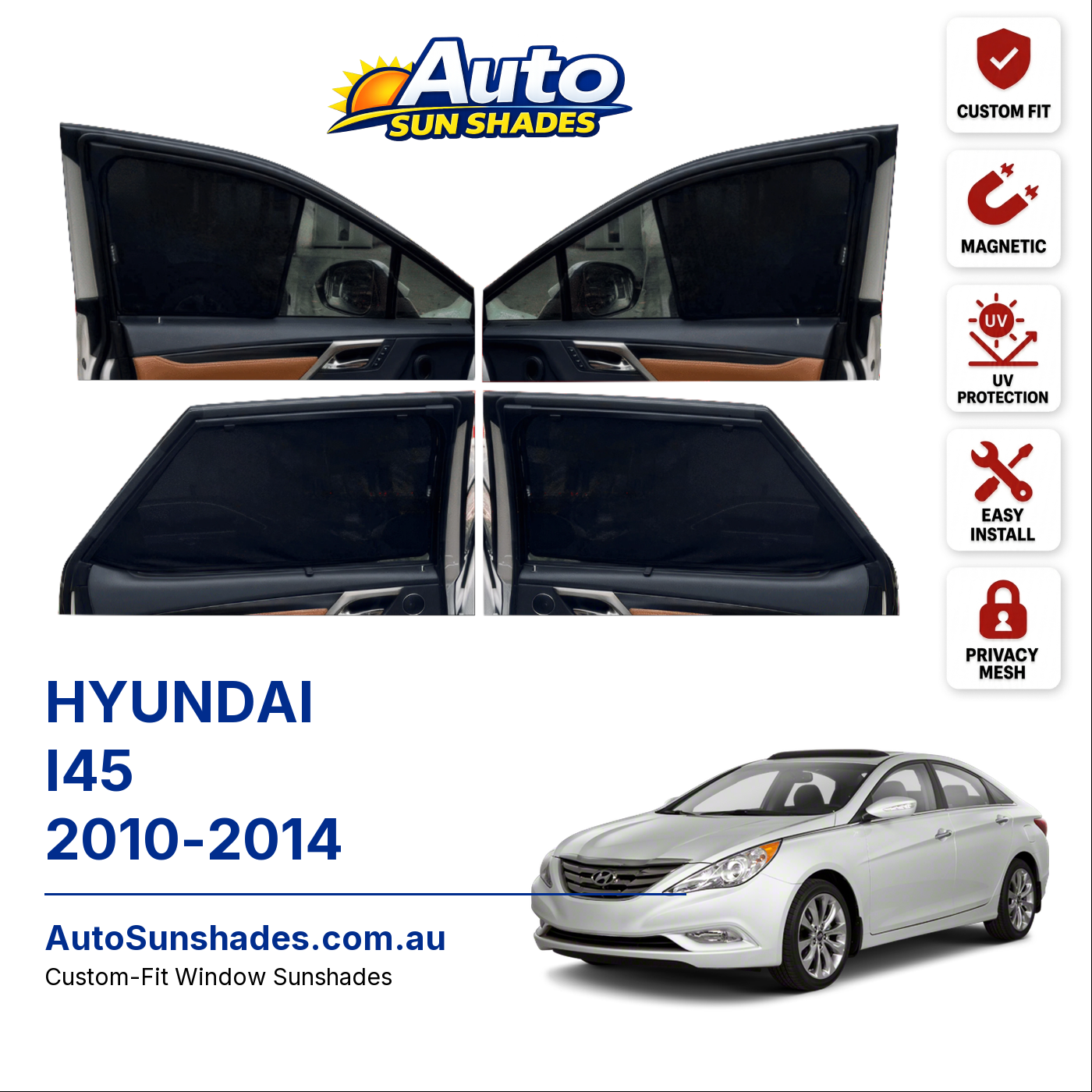 HYUNDAI I45 2010-2014 custom-fit magnetic car window sun shades