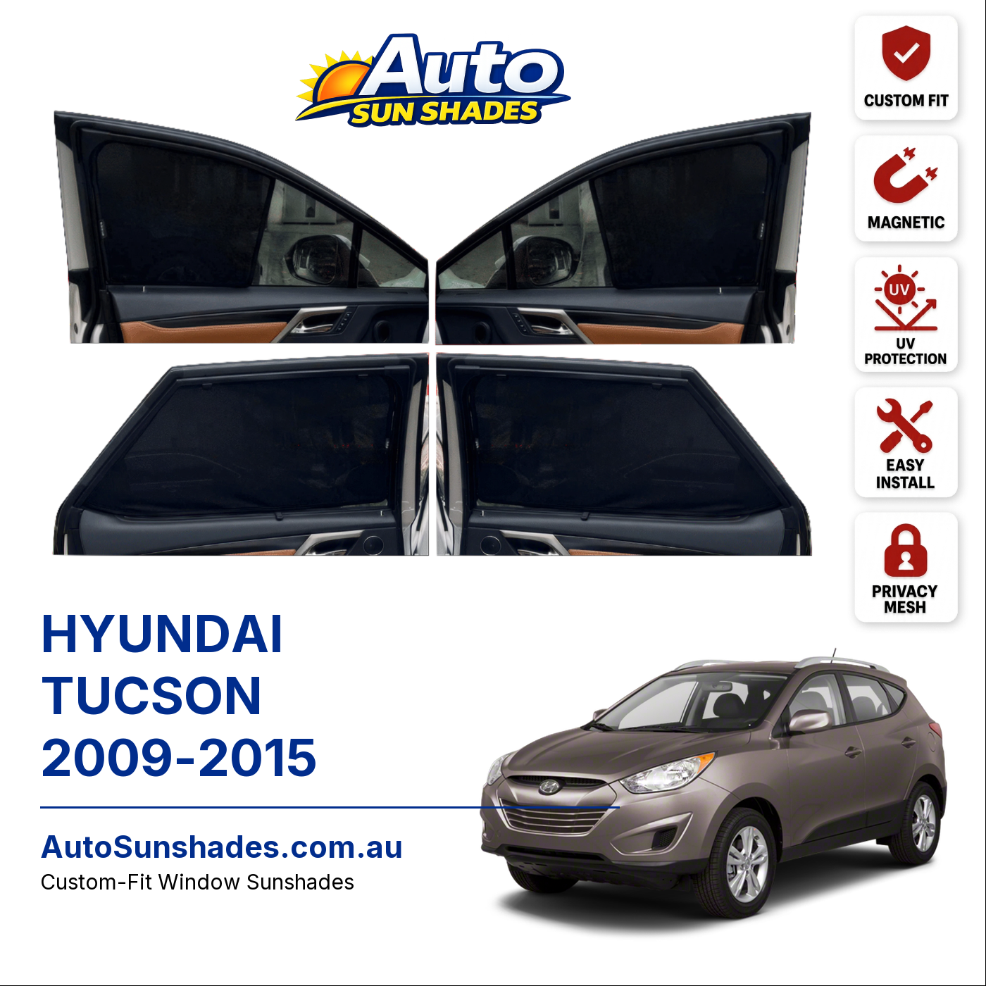 HYUNDAI TUCSON 2009-2015 custom-fit magnetic car window sun shades