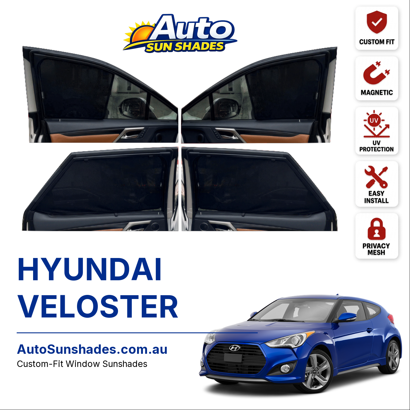 HYUNDAI VELOSTER custom-fit magnetic car window sun shades