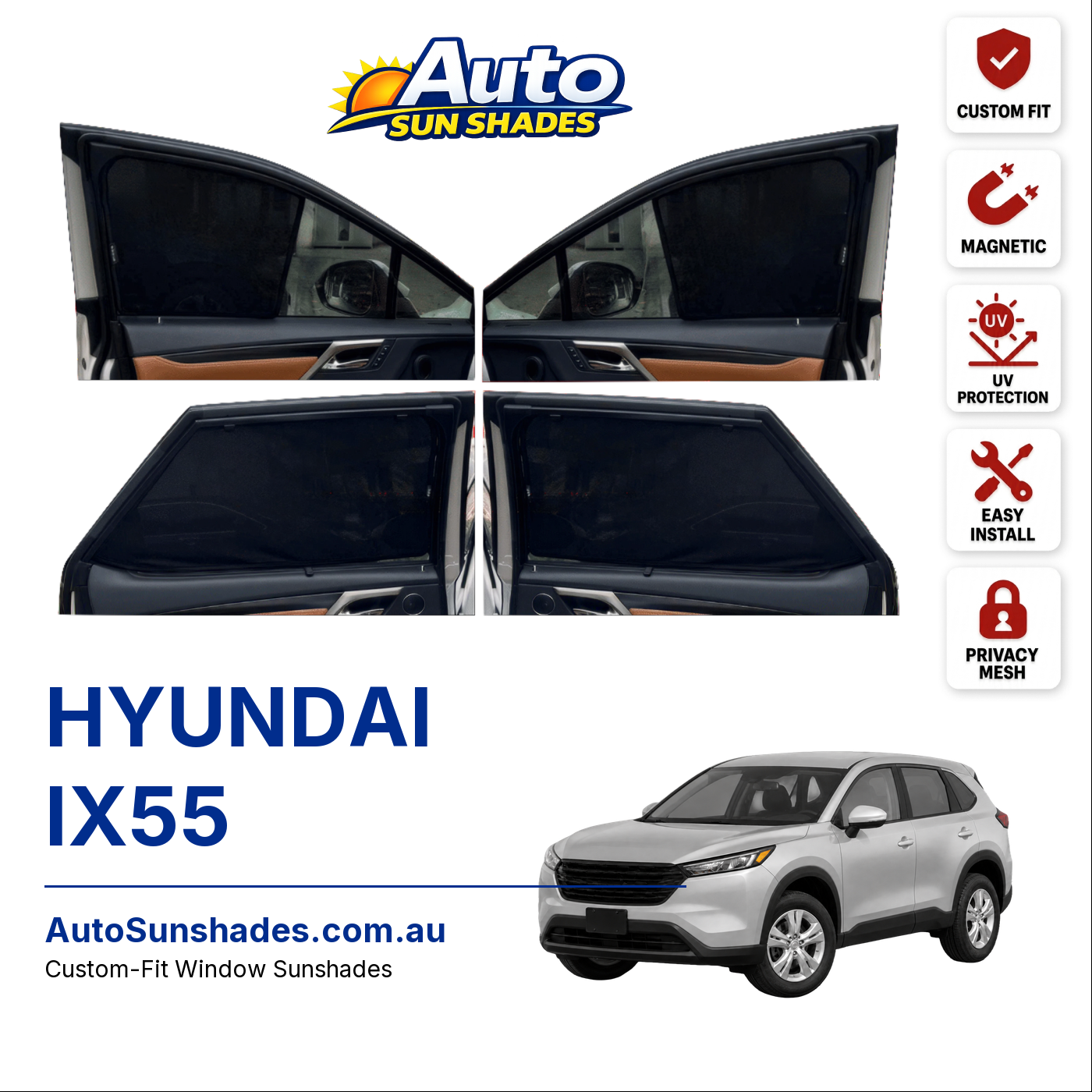 HYUNDAI IX55 custom-fit magnetic car window sun shades