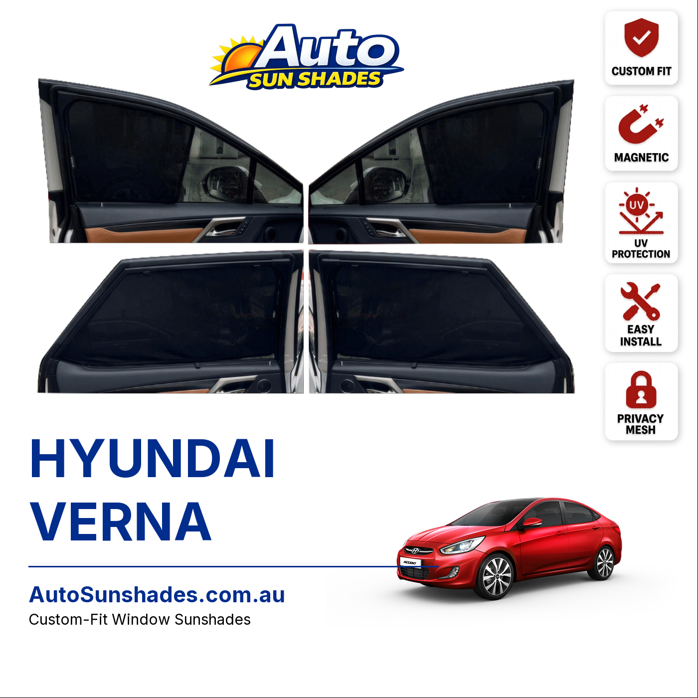 HYUNDAI VERNA custom-fit magnetic car window sun shades