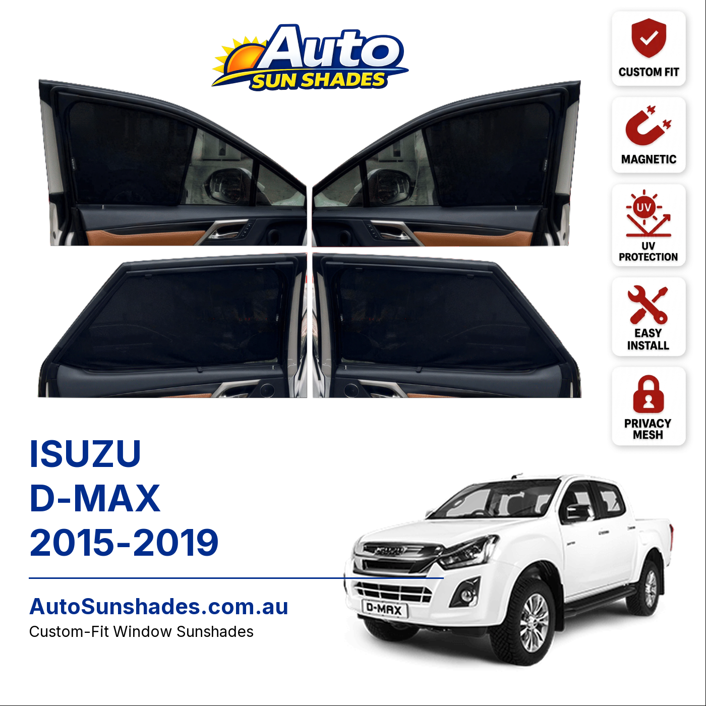 ISUZU D-MAX 2015-2019 custom-fit magnetic car window sun shades