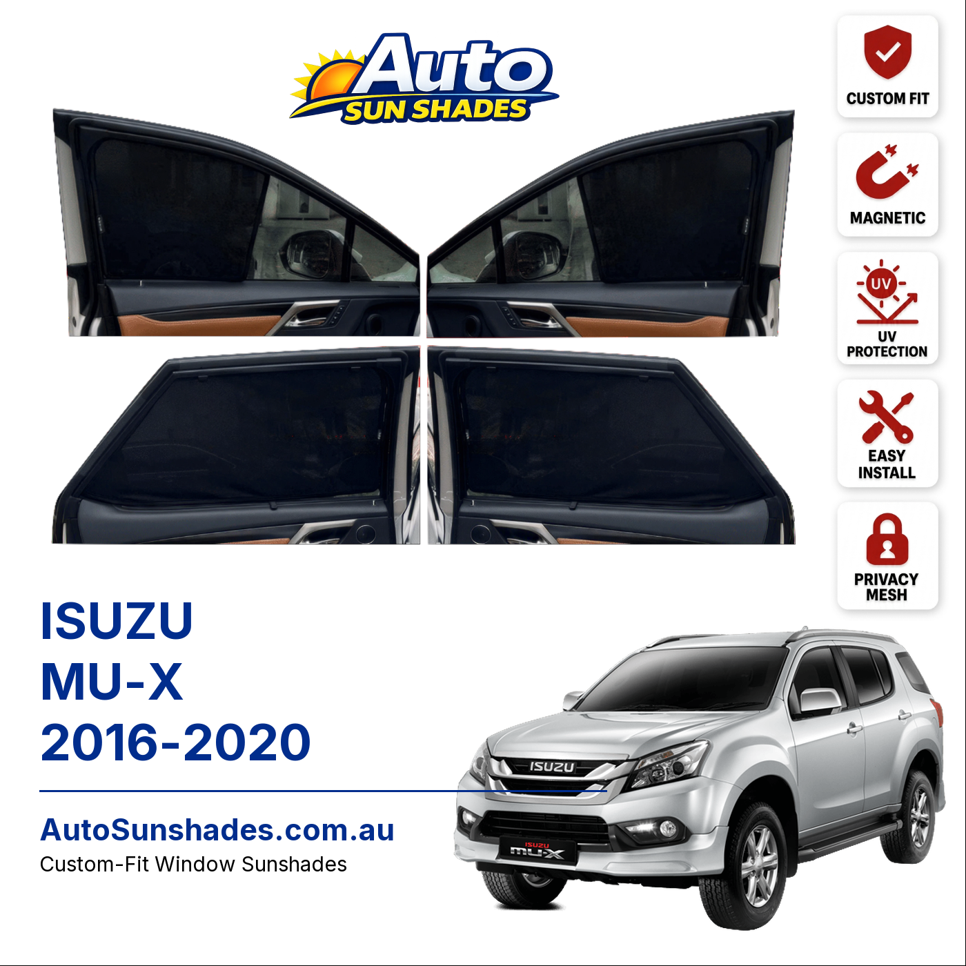ISUZU MU-X 2016-2020 custom-fit magnetic car window sun shades