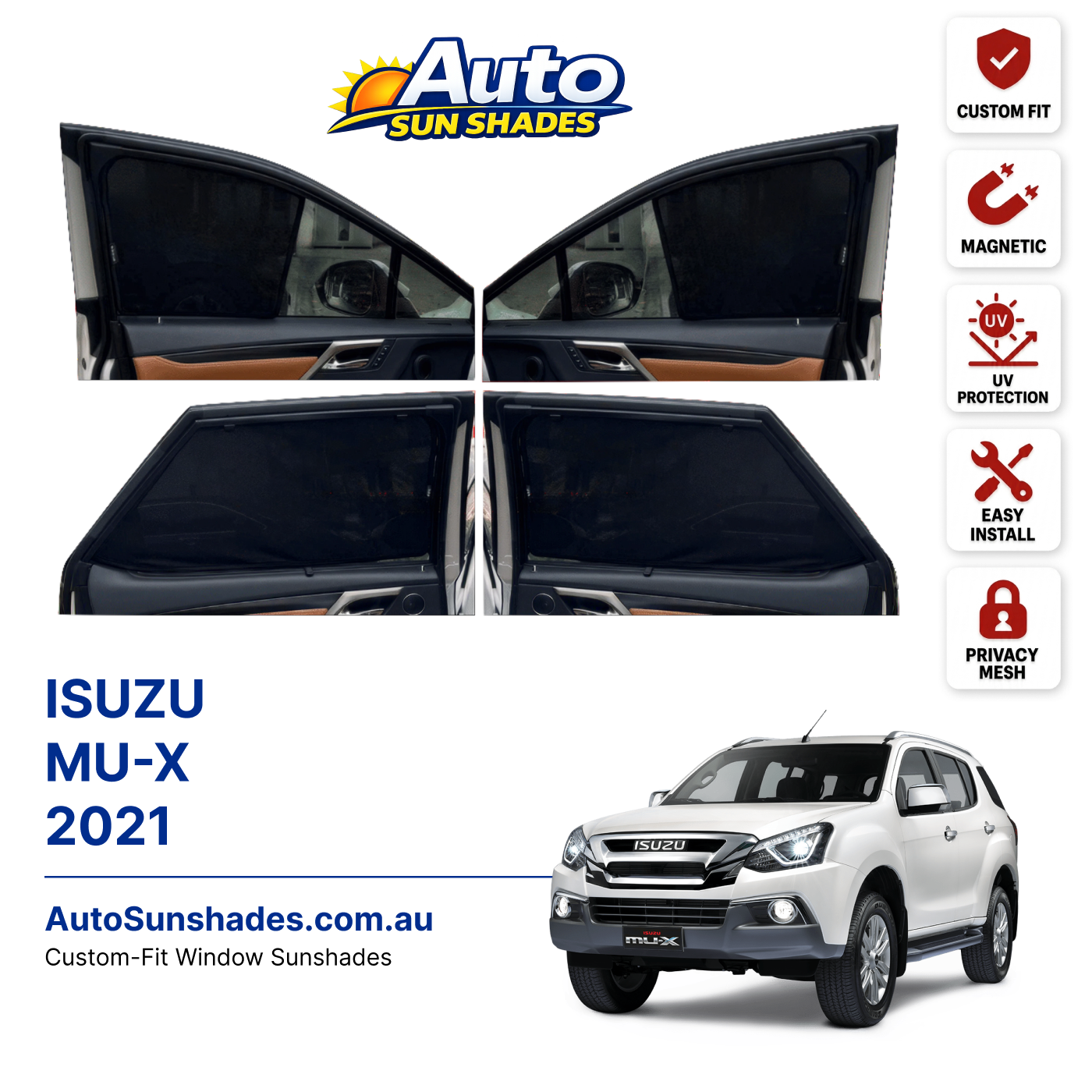 ISUZU MU-X 2021 custom-fit magnetic car window sun shades