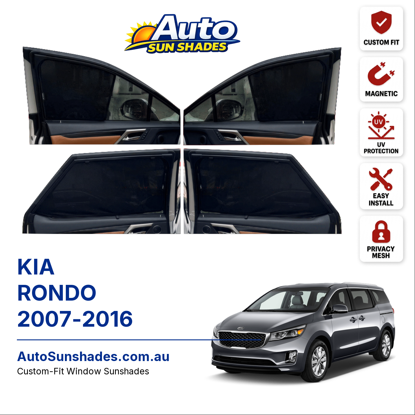 KIA RONDO 2007-2016 custom-fit magnetic car window sun shades