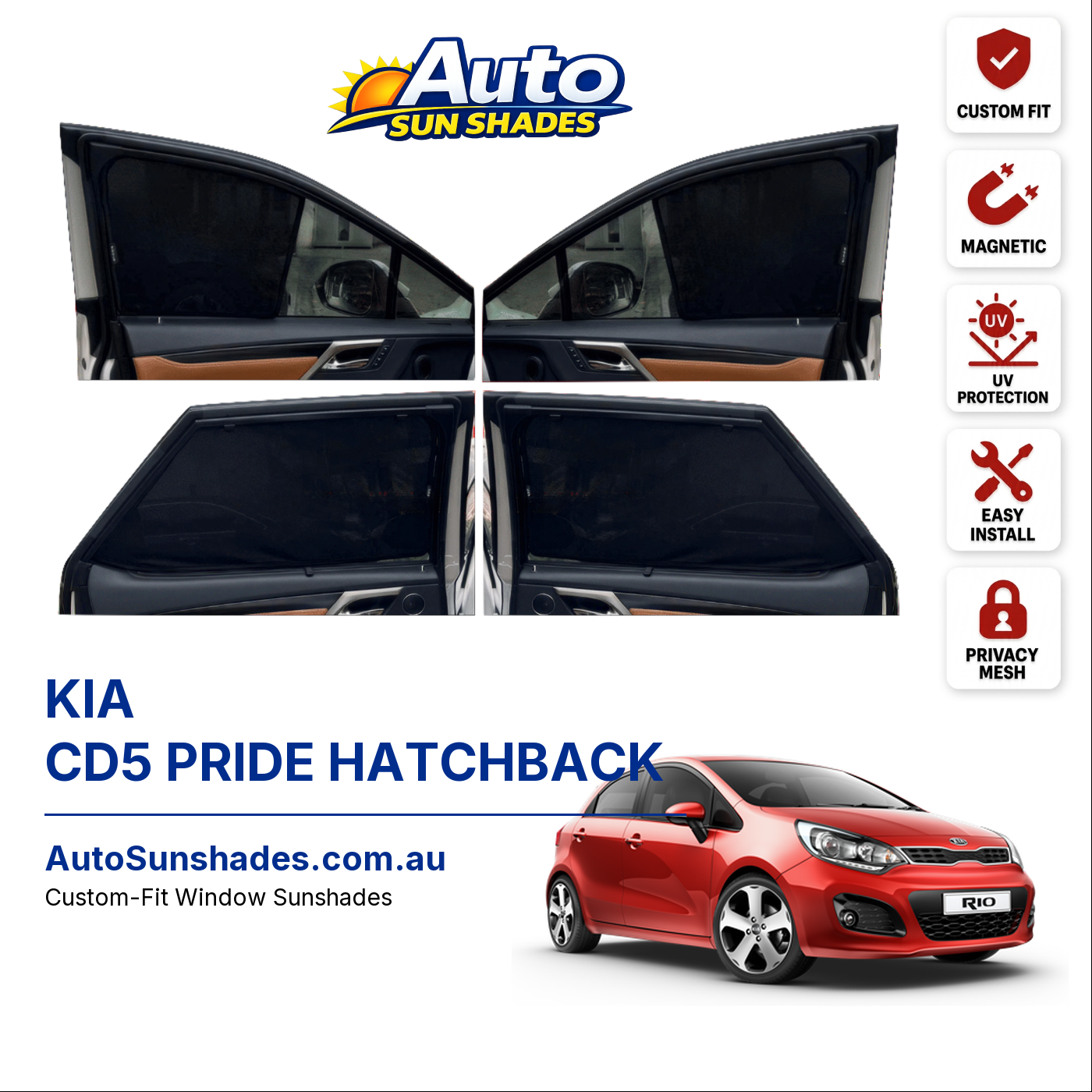 KIA CD5 PRIDE HATCHBACK custom-fit magnetic car window sun shades