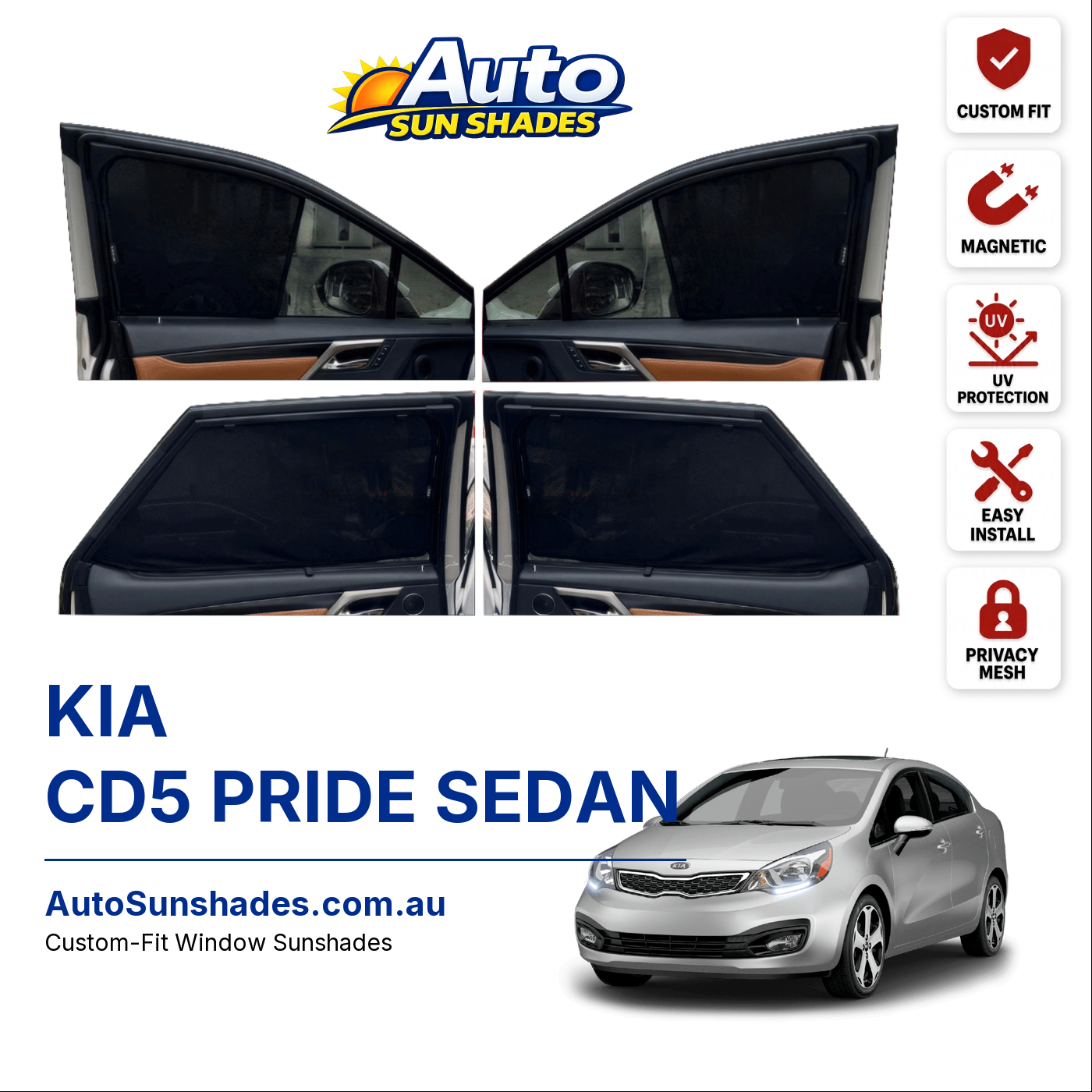 KIA CD5 PRIDE SEDAN custom-fit magnetic car window sun shades