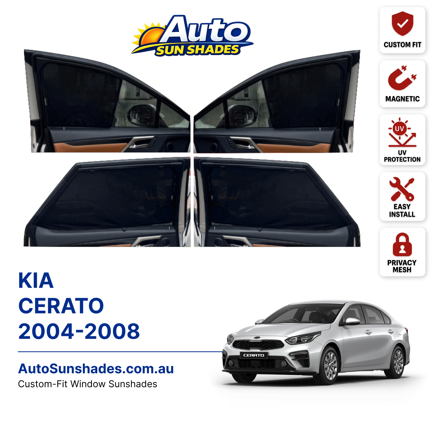 KIA CERATO 2004-2008 custom-fit magnetic car window sun shades