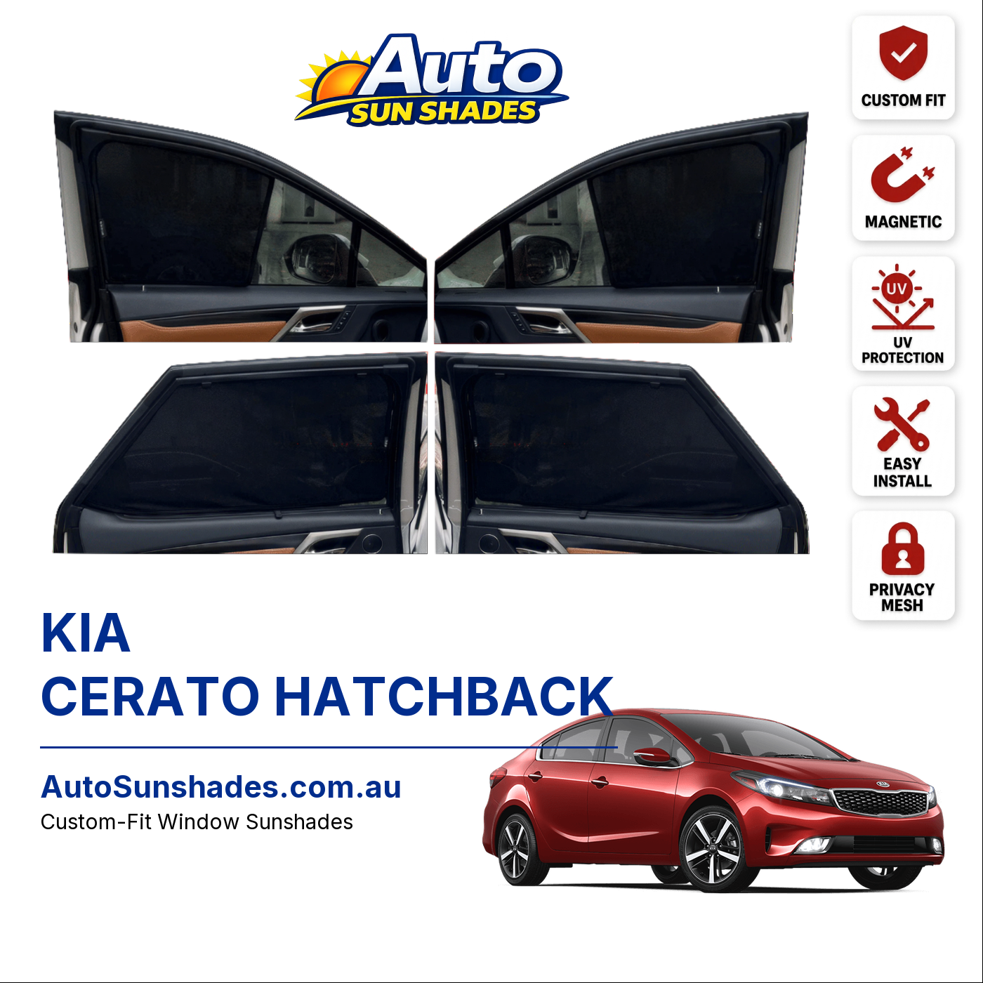 KIA CERATO HATCHBACK custom-fit magnetic car window sun shades