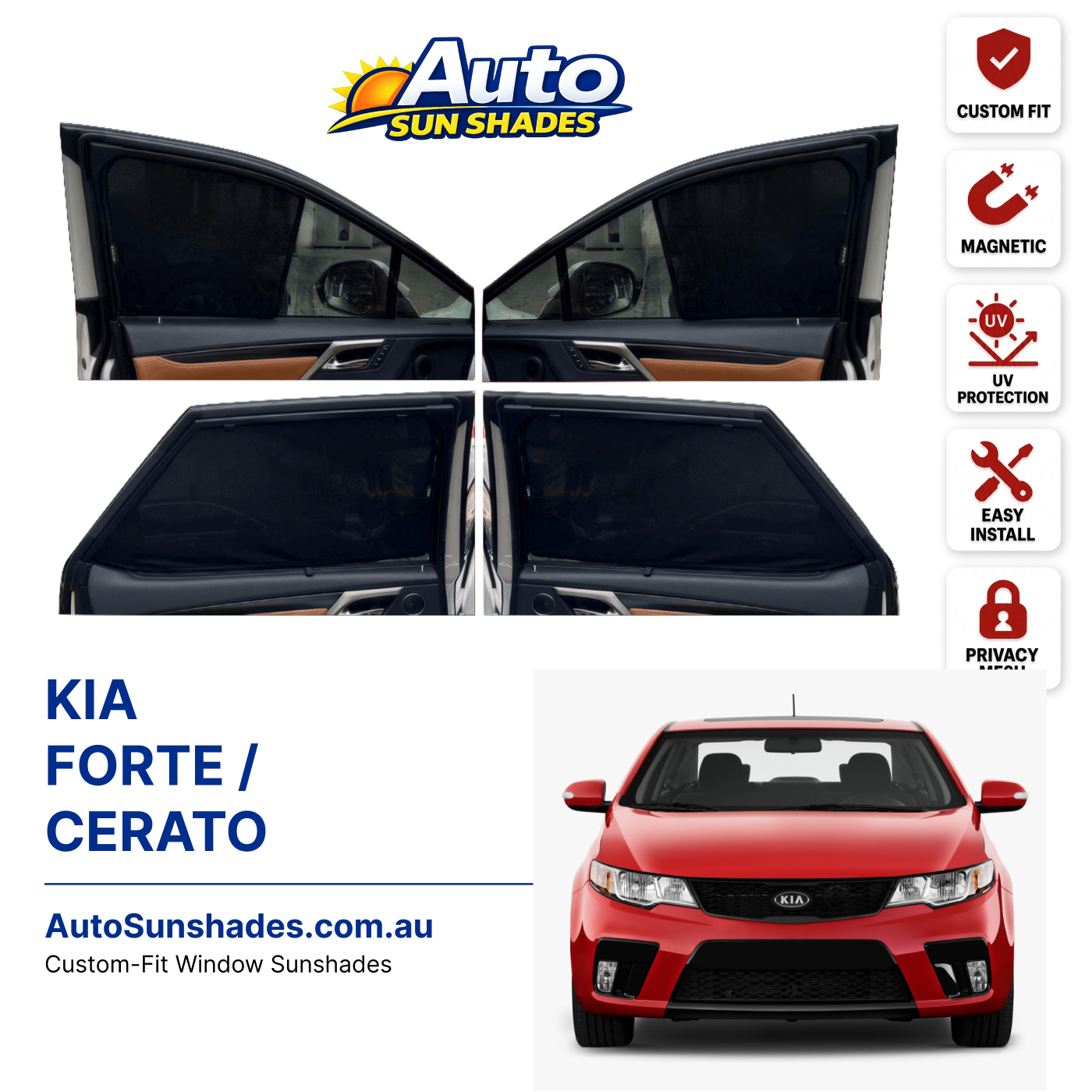 KIA FORTE / CERATO custom-fit magnetic car window sun shades