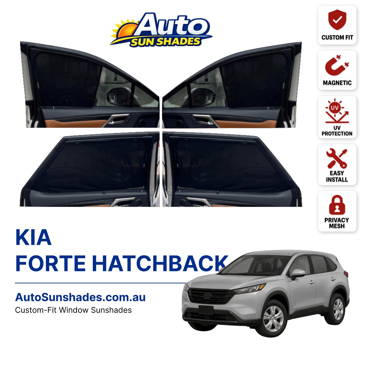 KIA FORTE HATCHBACK custom-fit magnetic car window sun shades