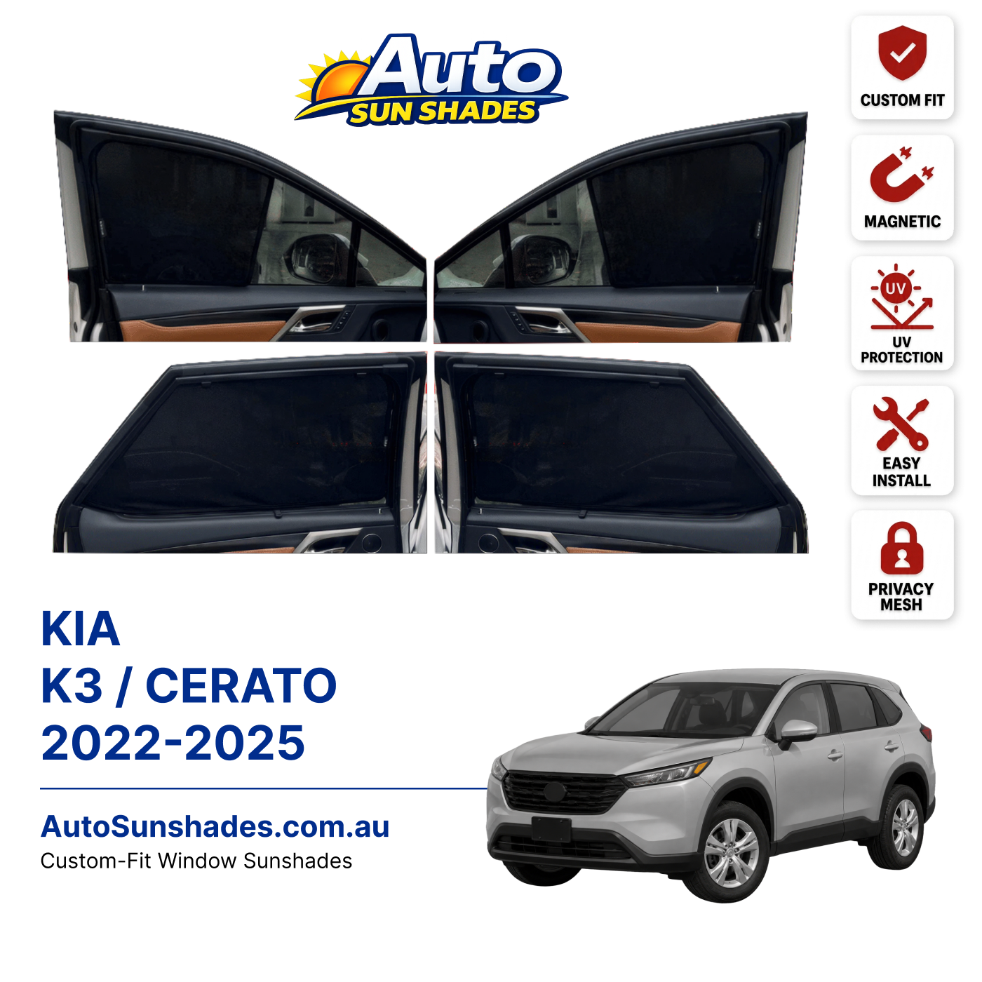 KIA K3 / CERATO 2022-2025 custom-fit magnetic car window sun shades