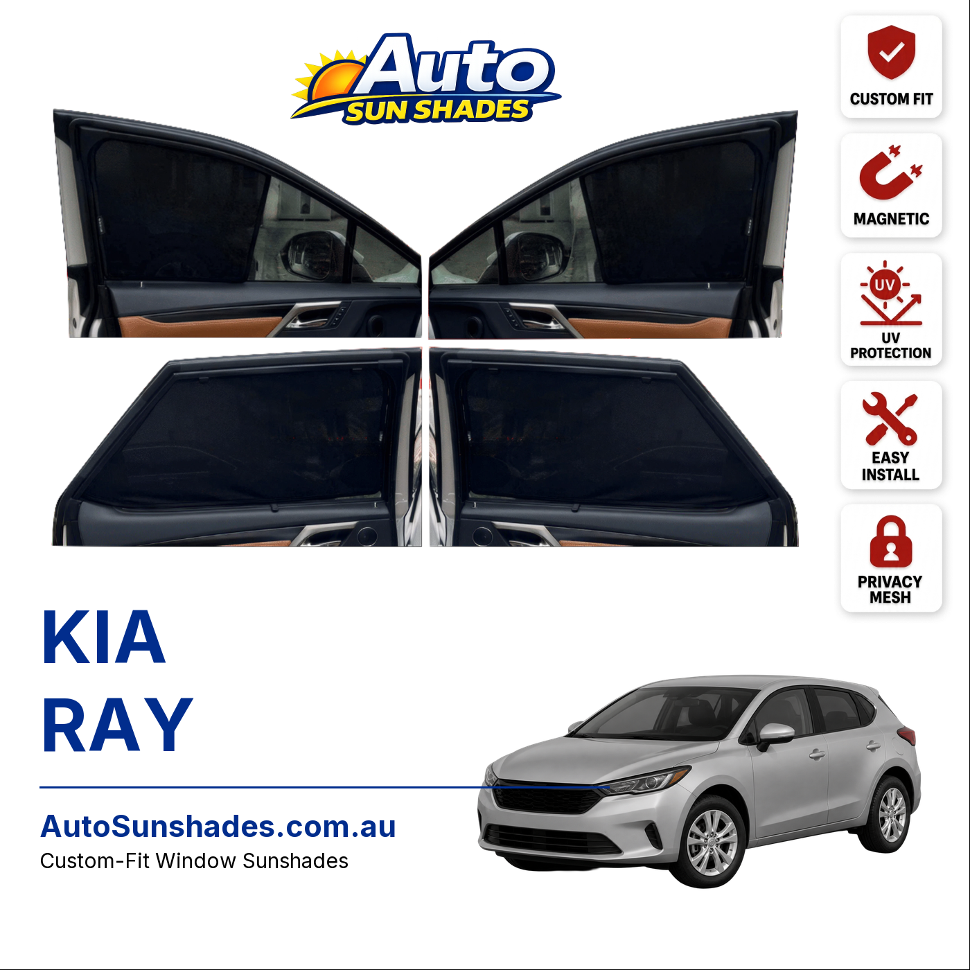 KIA RAY custom-fit magnetic car window sun shades