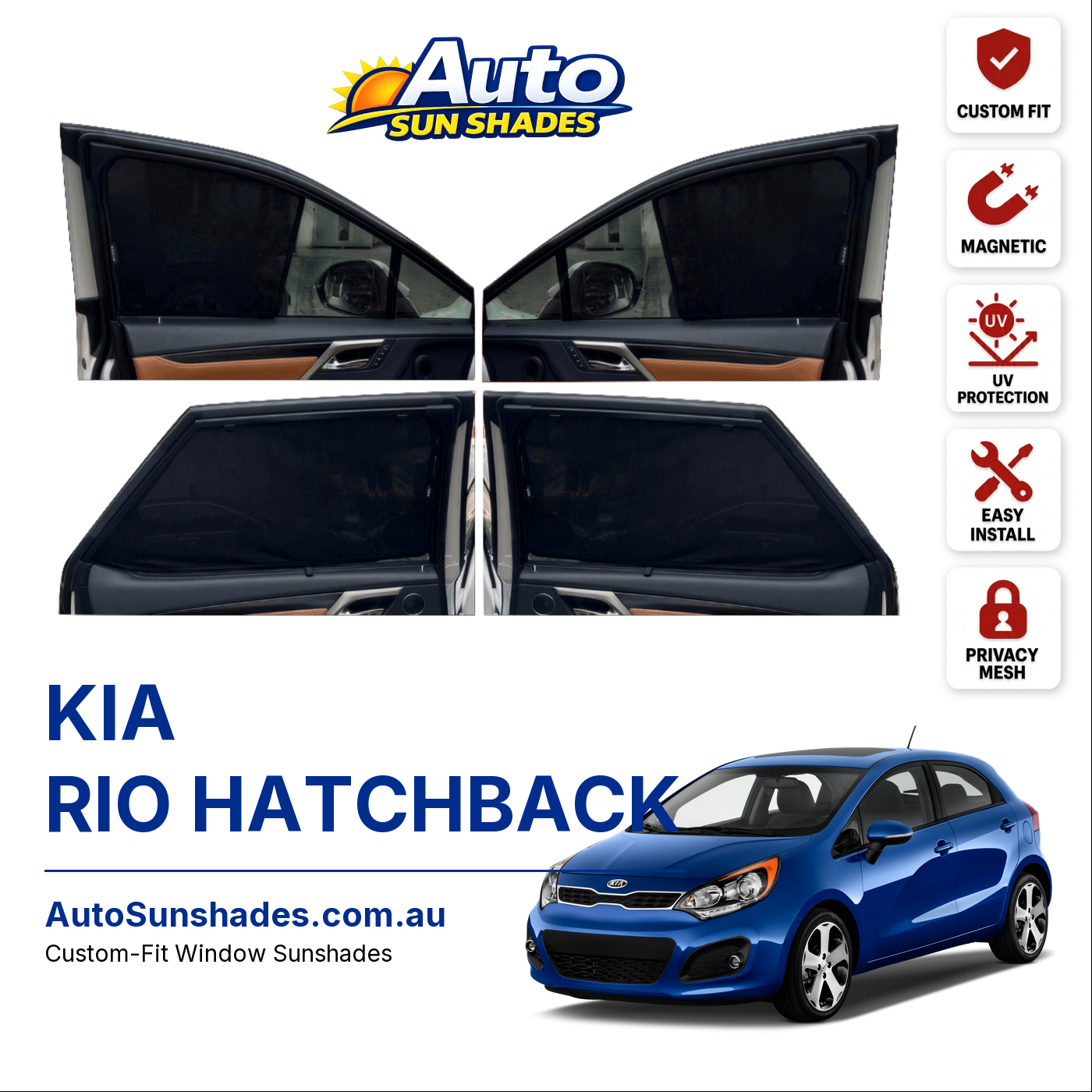 KIA RIO HATCHBACK custom-fit magnetic car window sun shades