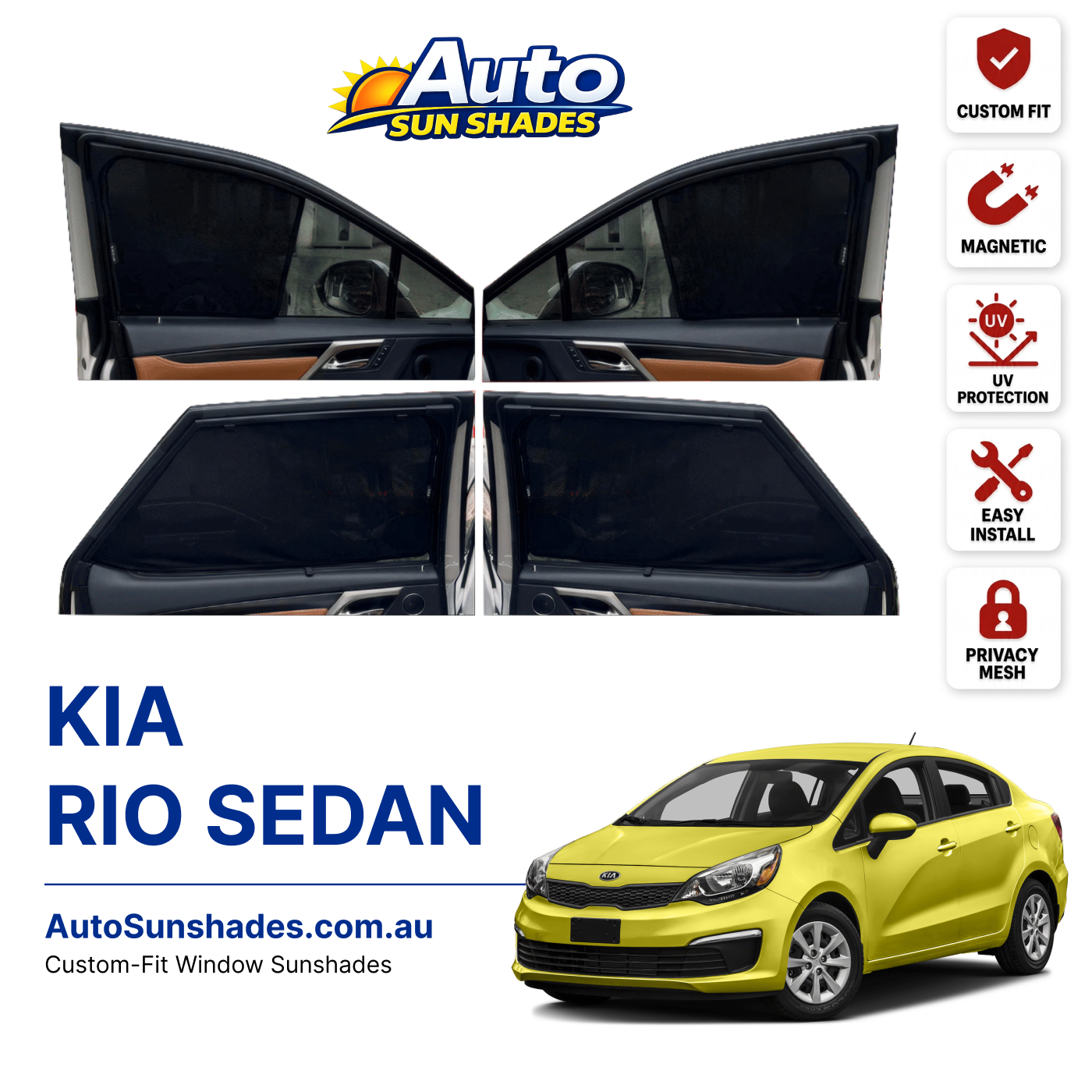 KIA RIO SEDAN custom-fit magnetic car window sun shades