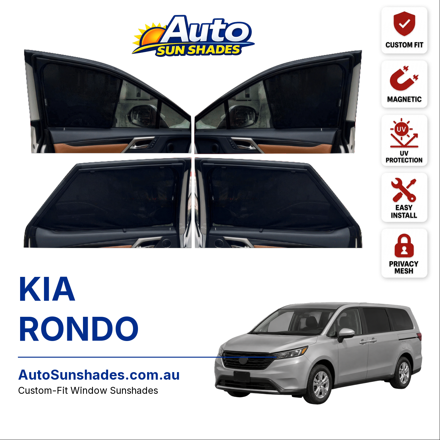 KIA RONDO custom-fit magnetic car window sun shades