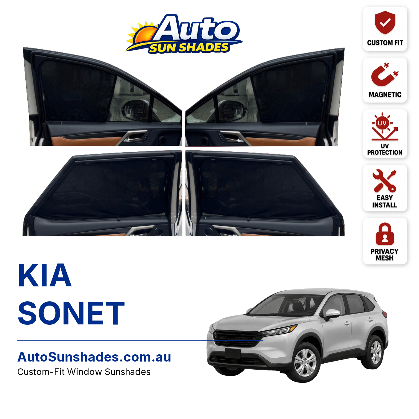 KIA SONET custom-fit magnetic car window sun shades