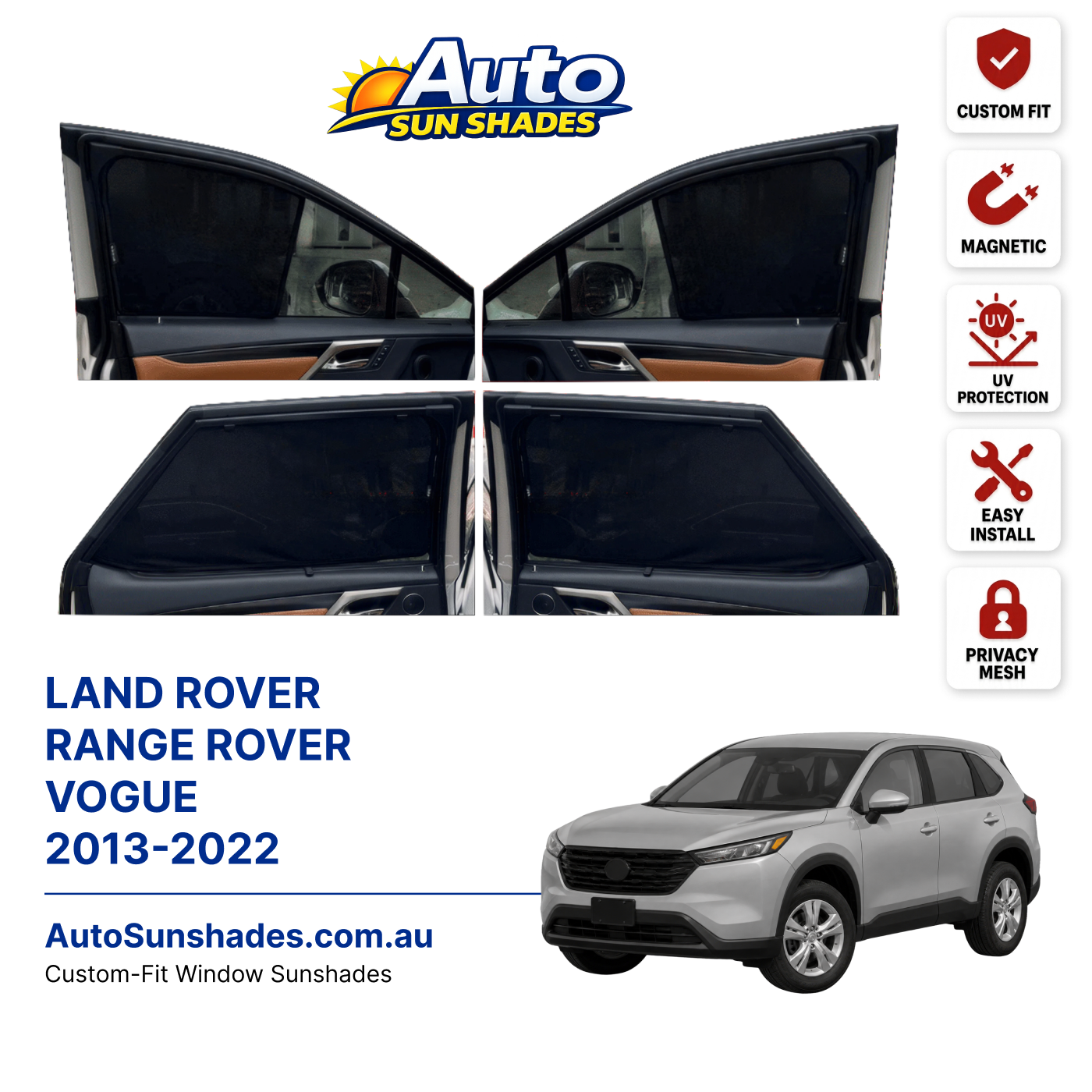 LAND ROVER RANGE ROVER VOGUE 2013-2022 custom-fit magnetic car window sun shades