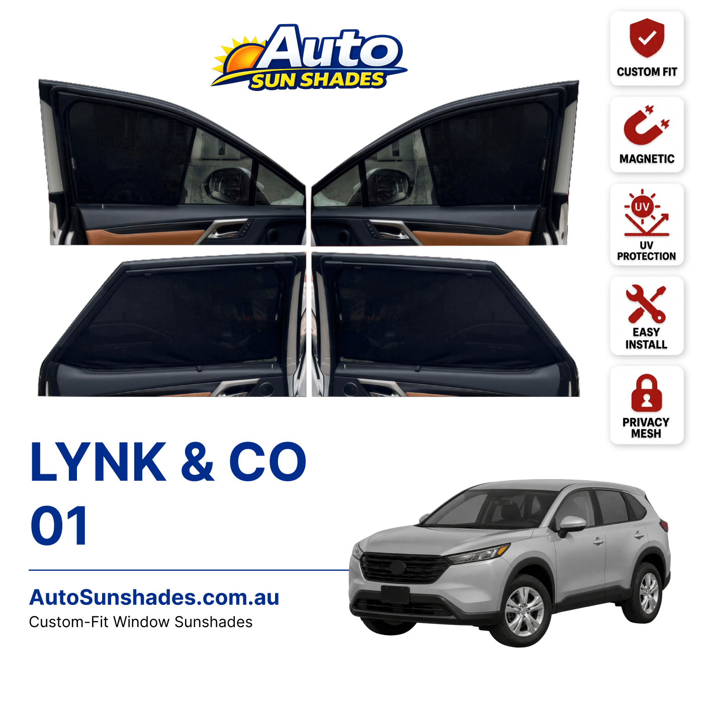 LYNK & CO 01 custom-fit magnetic car window sun shades