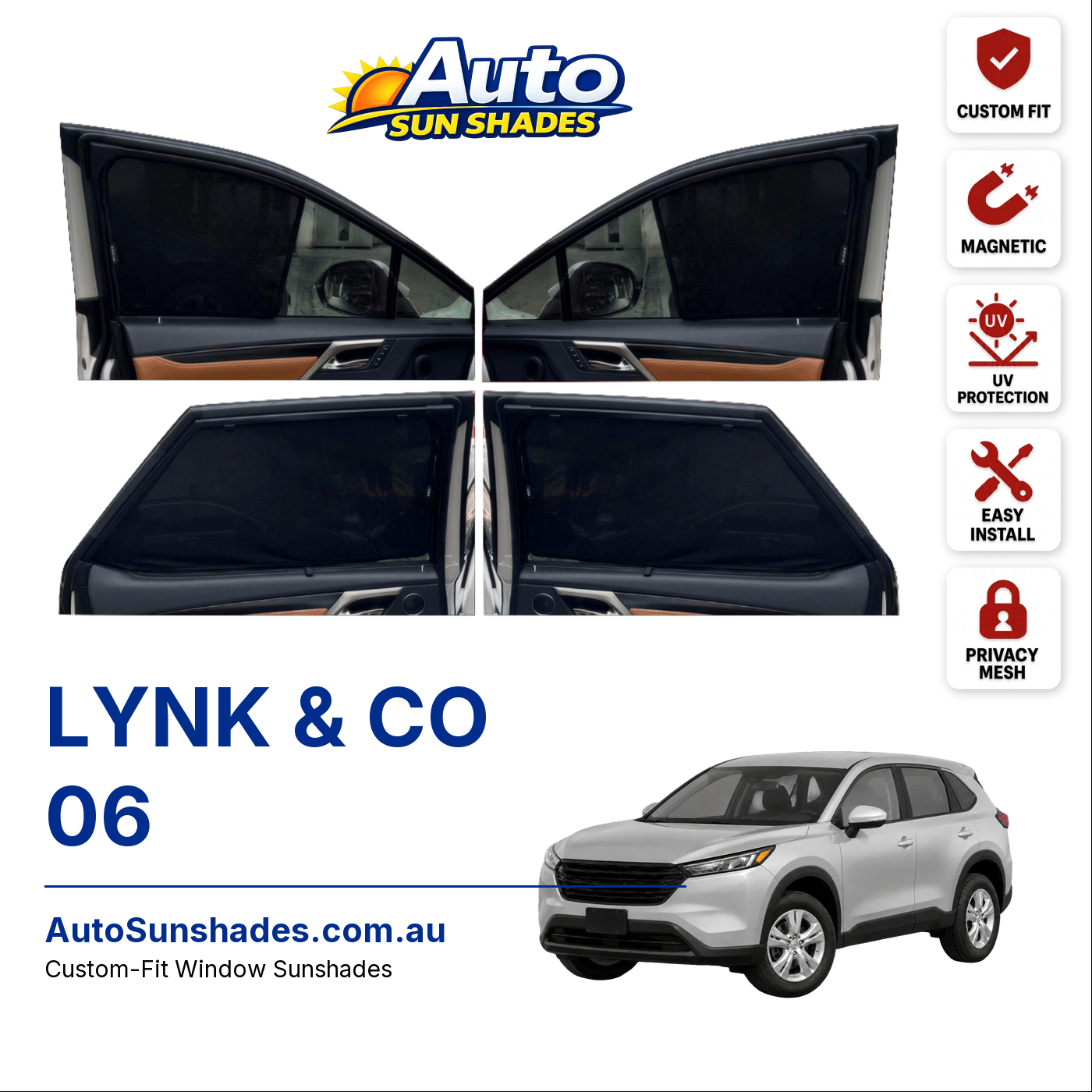 LYNK & CO 06 custom-fit magnetic car window sun shades