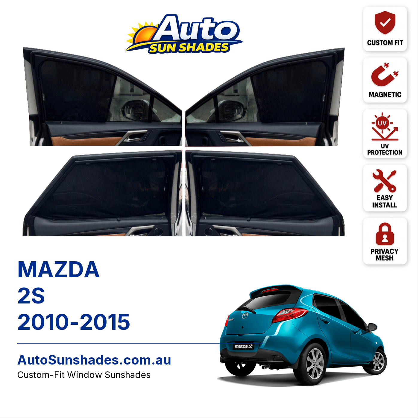 MAZDA 2S 2010-2015 custom-fit magnetic car window sun shades