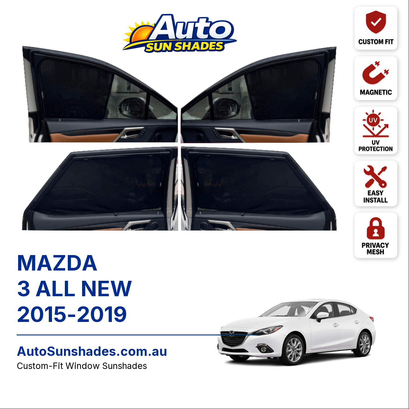 MAZDA 3 ALL NEW 2015-2019 custom-fit magnetic car window sun shades