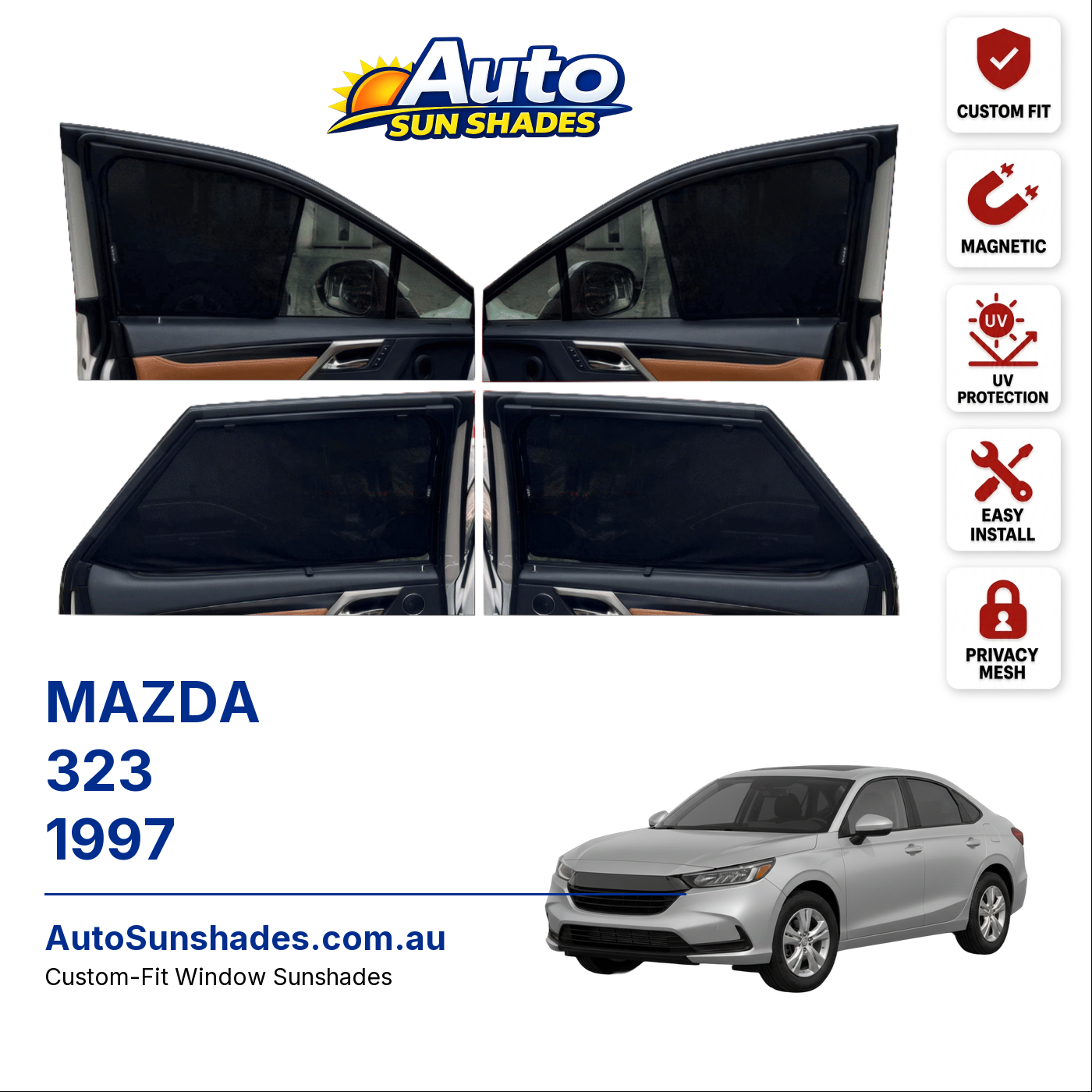 MAZDA 323 1997 custom-fit magnetic car window sun shades