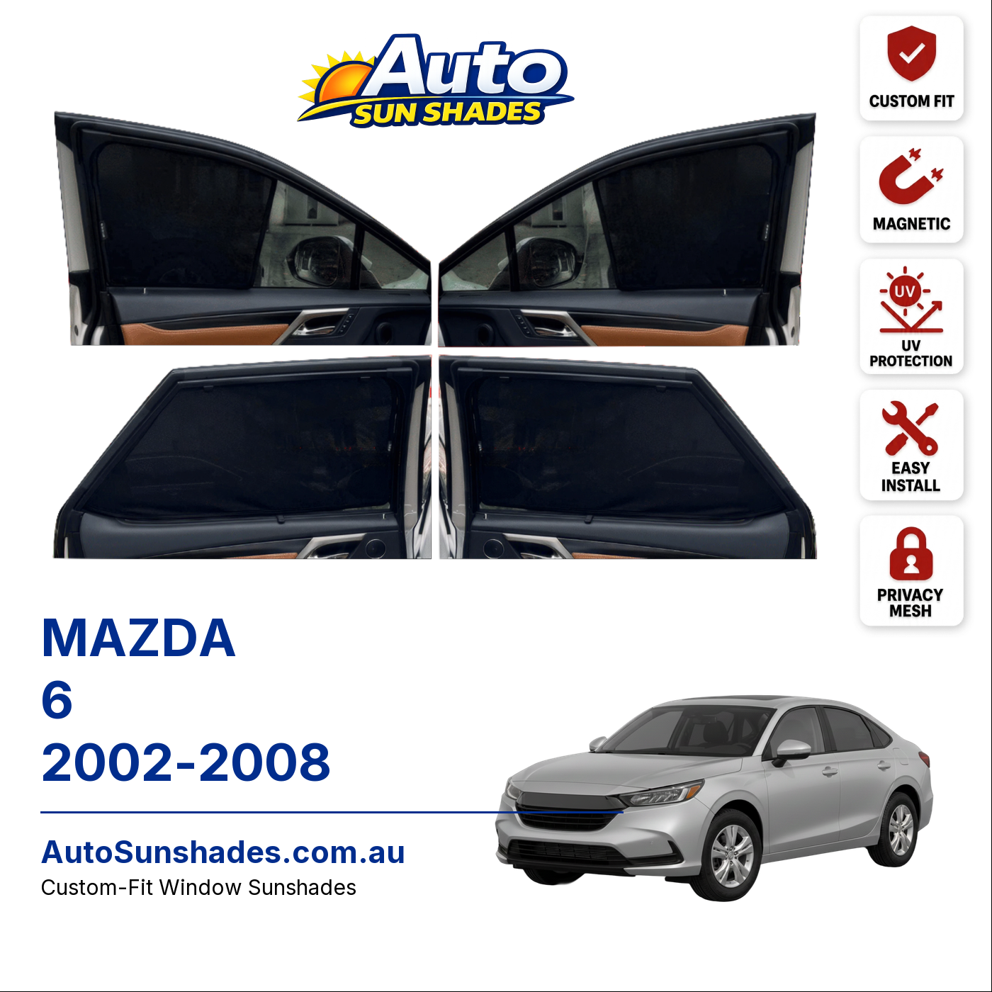 MAZDA 6 2002-2008 custom-fit magnetic car window sun shades