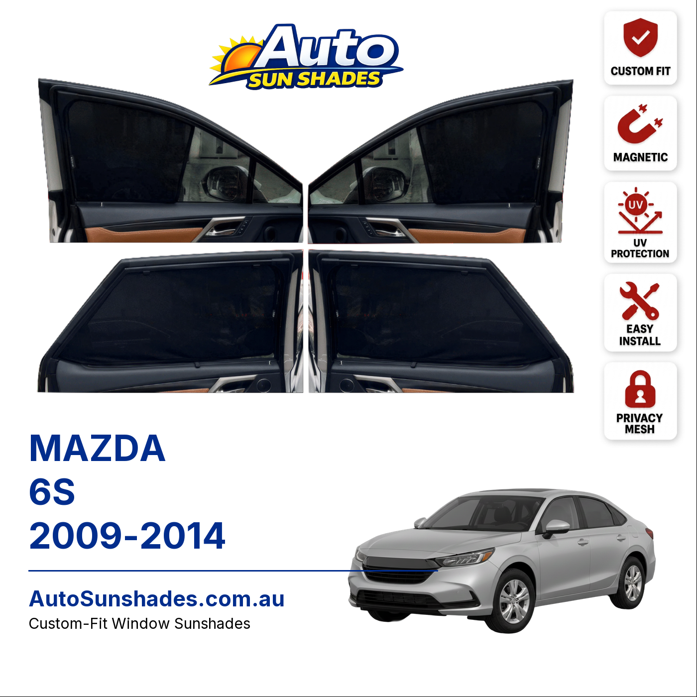 MAZDA 6S 2009-2014 custom-fit magnetic car window sun shades