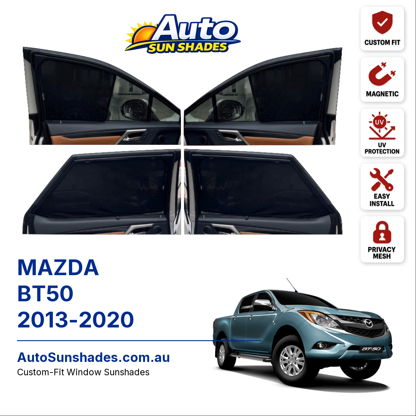 MAZDA BT50 2013-2020 custom-fit magnetic car window sun shades