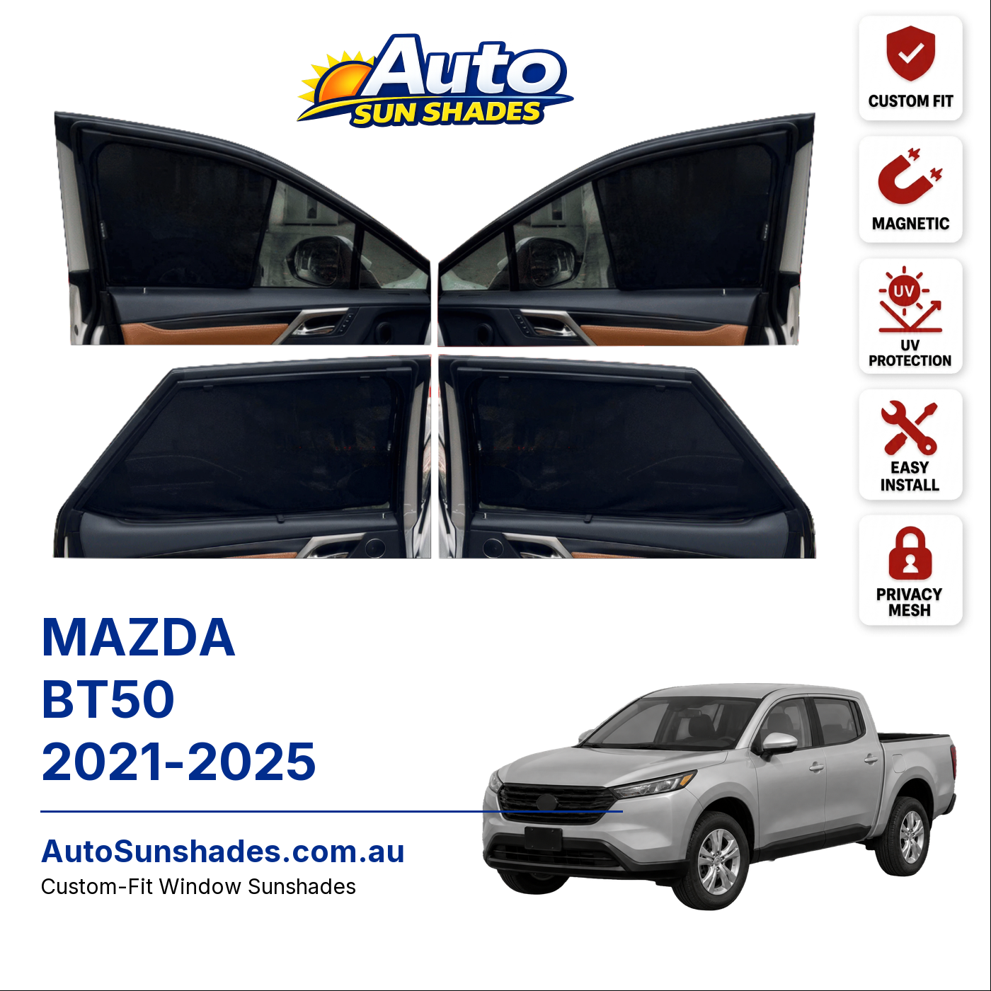 MAZDA BT50 2021-2025 custom-fit magnetic car window sun shades